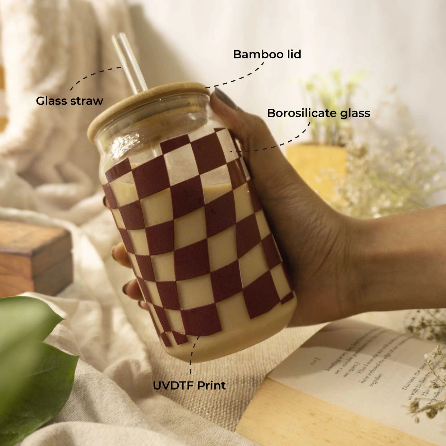 Retro Checkered glass tumbler